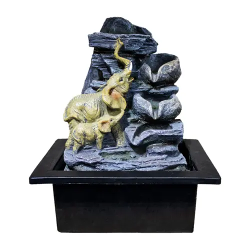 Fuente de poliresina con elefante y cuencos de 21×17.5x25cm