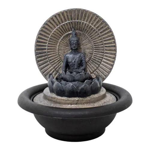 Fuente de poliresina con buda en flor de loto de 25x2x26.5cm