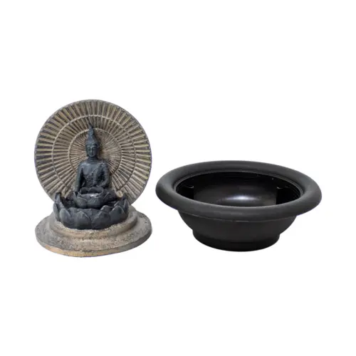 Fuente de poliresina con buda en flor de loto de 25x2x26.5cm