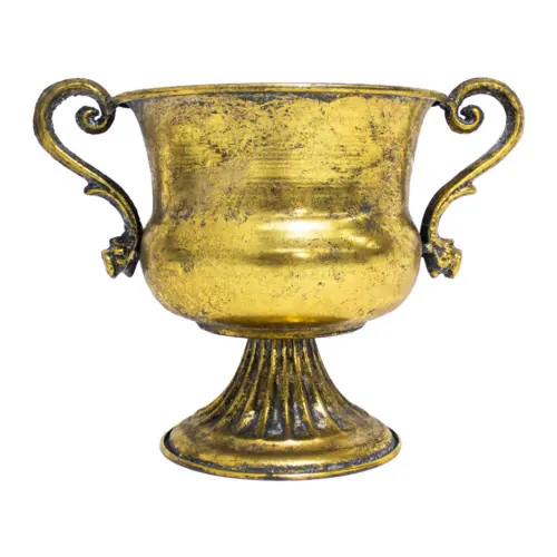 Maceta de metal dorada diseño copa con asas de 16x17cm