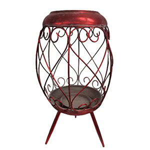 Candelabro de metal rojo oval con patas de 20.5X37.5cm