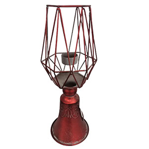Candelabro de metal rojo con base diseño campana de 13x43cm