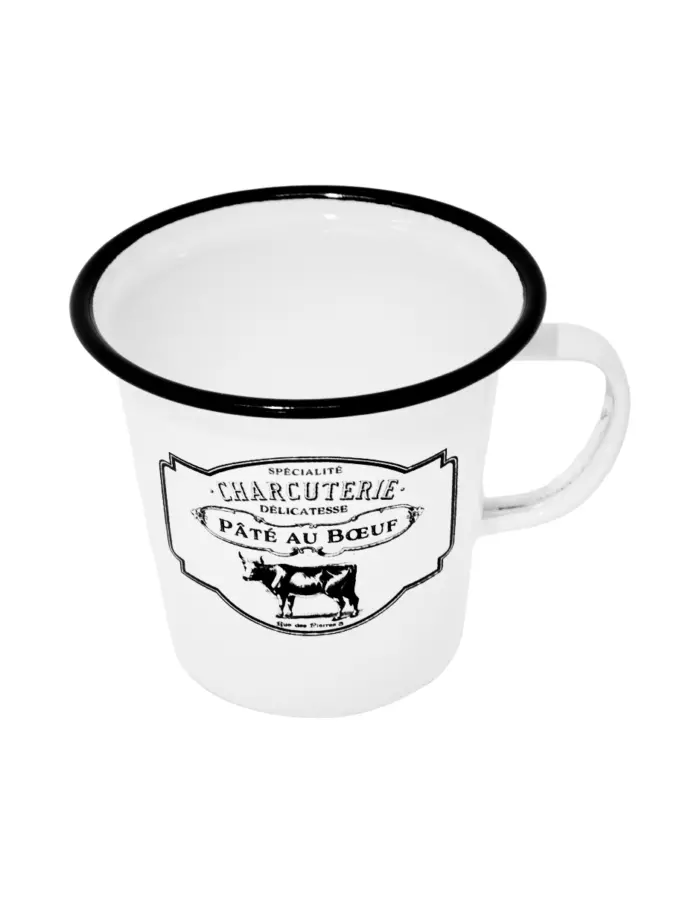 Taza de peltre blanca c/estampado vaca diseño francés de 11x11x10cm - Image 2