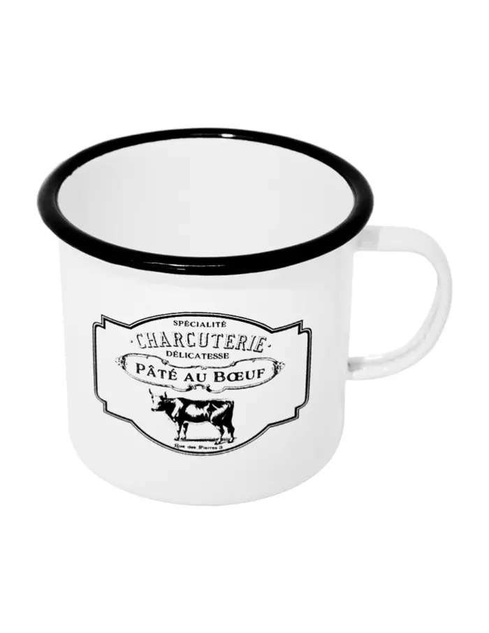 Taza de peltre blanca c/estampado vaca diseño francés de 11x11x10cm - Image 2
