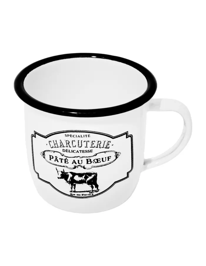 Taza de peltre blanca c/estampado vaca diseño francés de 9x9x8.5cm - Image 2