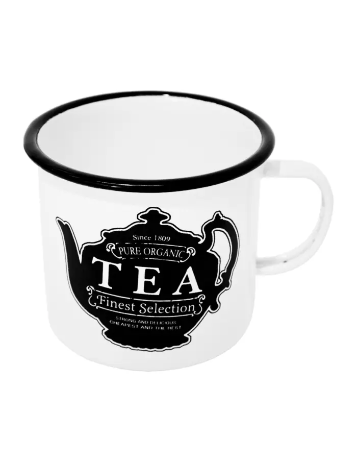 Taza de peltre blanca estampado de tetera y texto TEA de 11x11x10cm - Image 2
