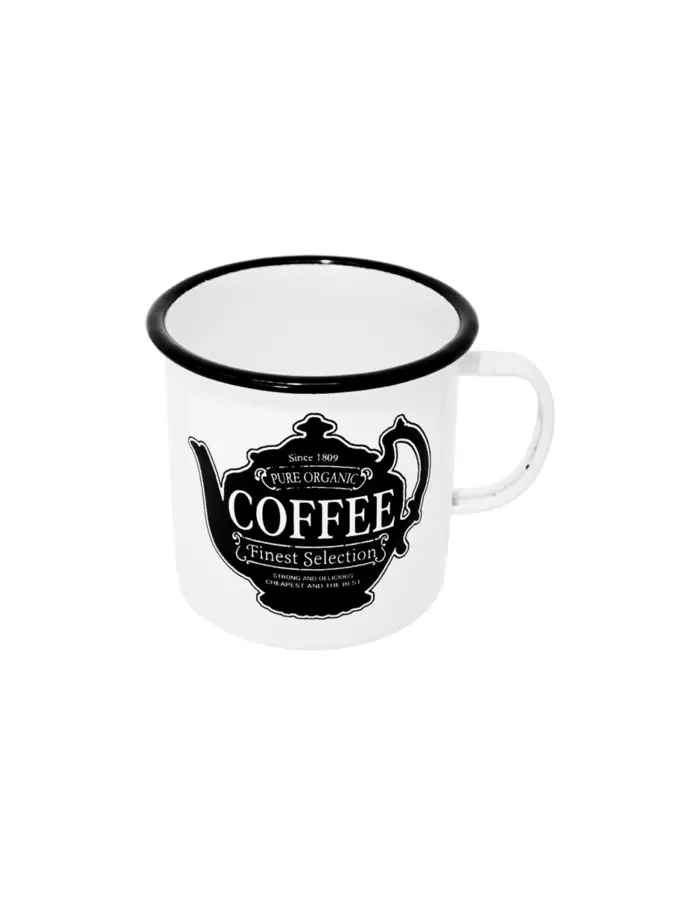Taza de peltre blanca estampado de cafetera y texto COFFE de 9x9x8.5cm - Image 2