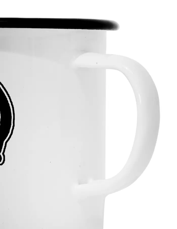 Taza de peltre blanca estampado de cafetera y texto COFFE de 9x9x8.5cm - Image 3