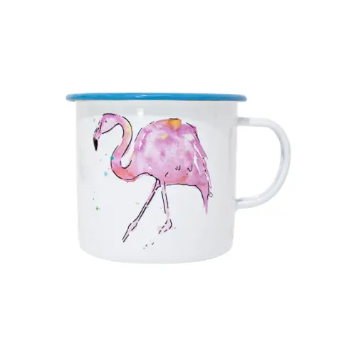 Taza de peltre blanca con diseño de flamingo de 9x9x8cm
