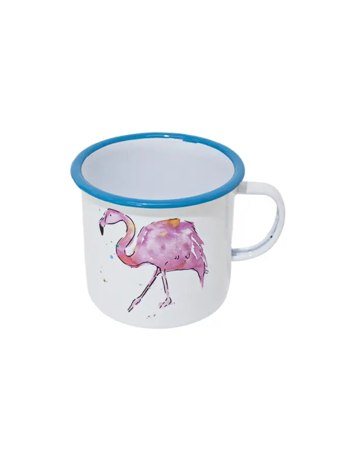 Taza de peltre blanca con diseño de flamingo de 9x9x8cm - Image 2