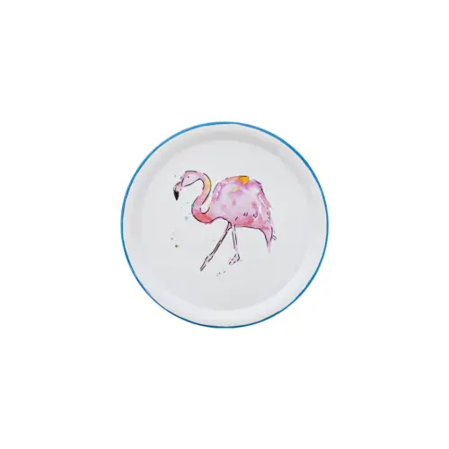 Plato de peltre blanco con diseño de flamingo chico de 16x16x3cm