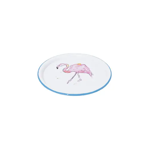Plato de peltre blanco con diseño de flamingo chico de 16x16x3cm