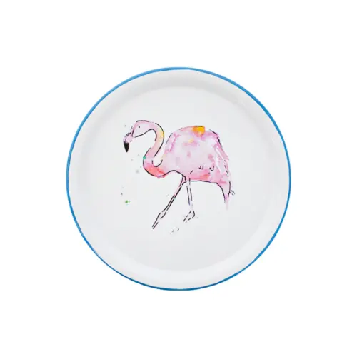 Plato de peltre blanco con diseño de flamingo de 20x20x1.5cm
