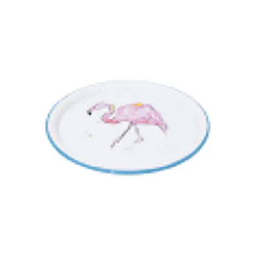 Plato de peltre blanco con diseño de flamingo de 20x20x1.5cm