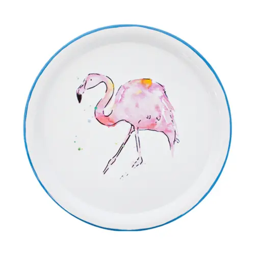 Plato de peltre blanco con diseño de flamingo de 26x26x1.5cm
