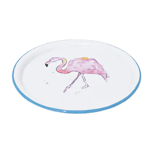 Plato de peltre blanco con diseño de flamingo de 26x26x1.5cm
