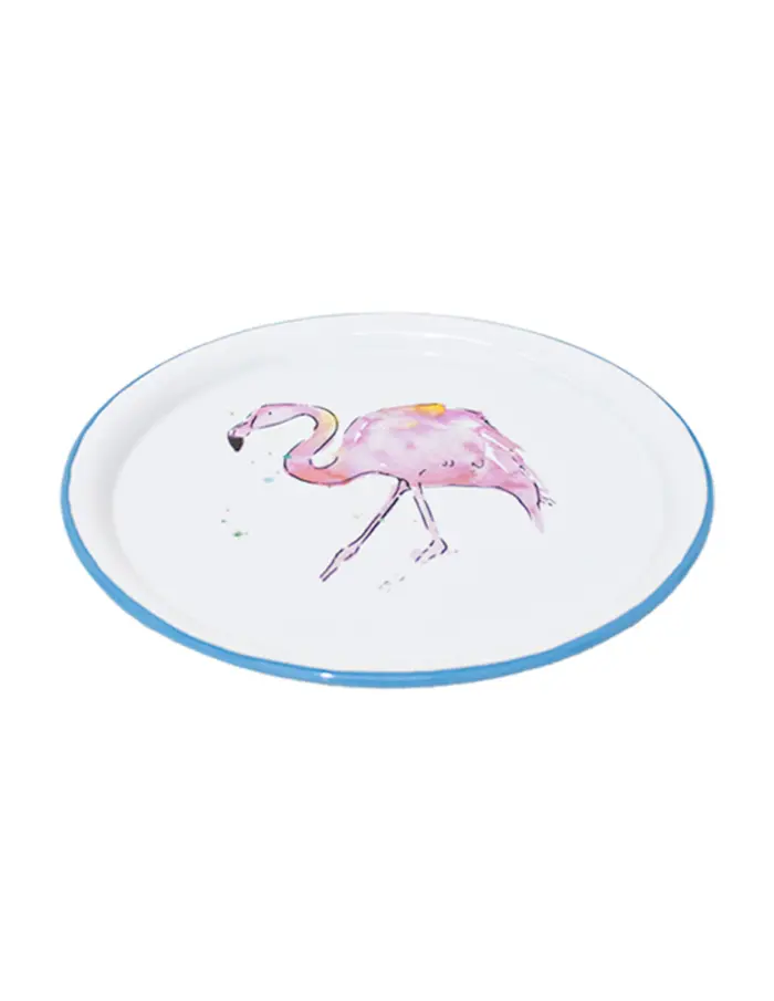 Plato de peltre blanco con diseño de flamingo de 26x26x1.5cm - Image 2