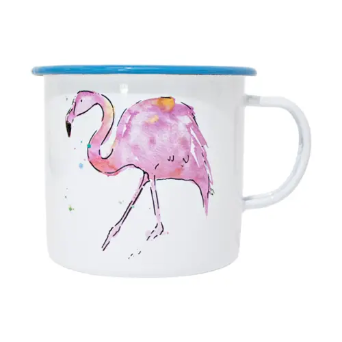 Taza de peltre blanca con diseño de flamingo de 9x9x8cm