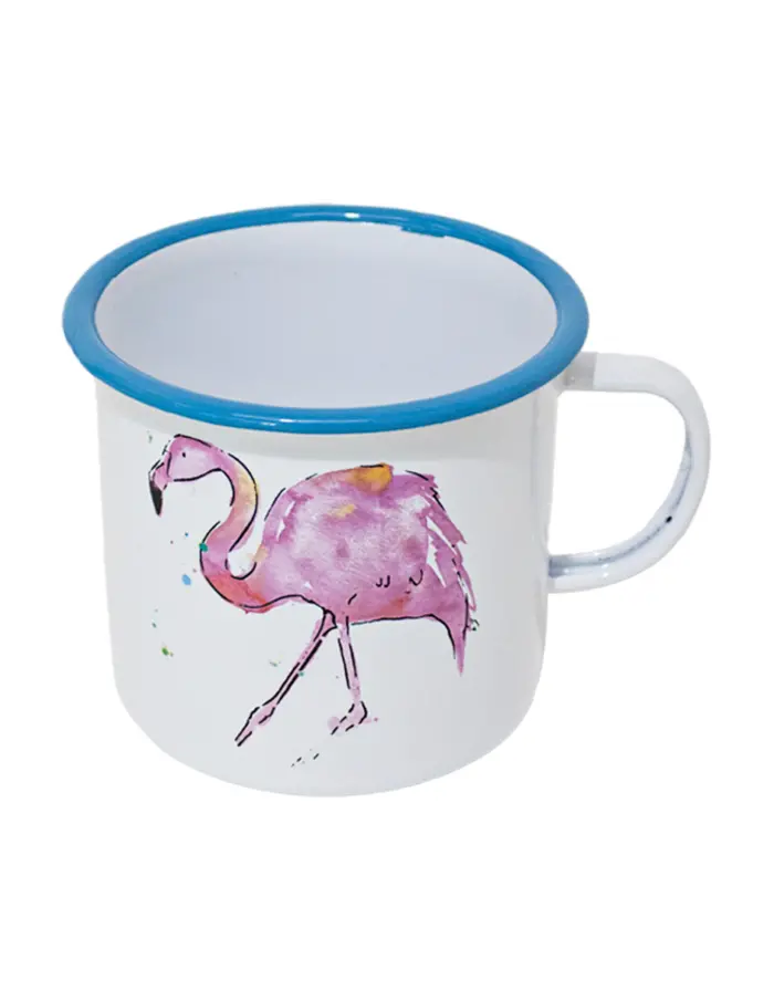 Taza de peltre blanca con diseño de flamingo de 9x9x8cm - Image 2