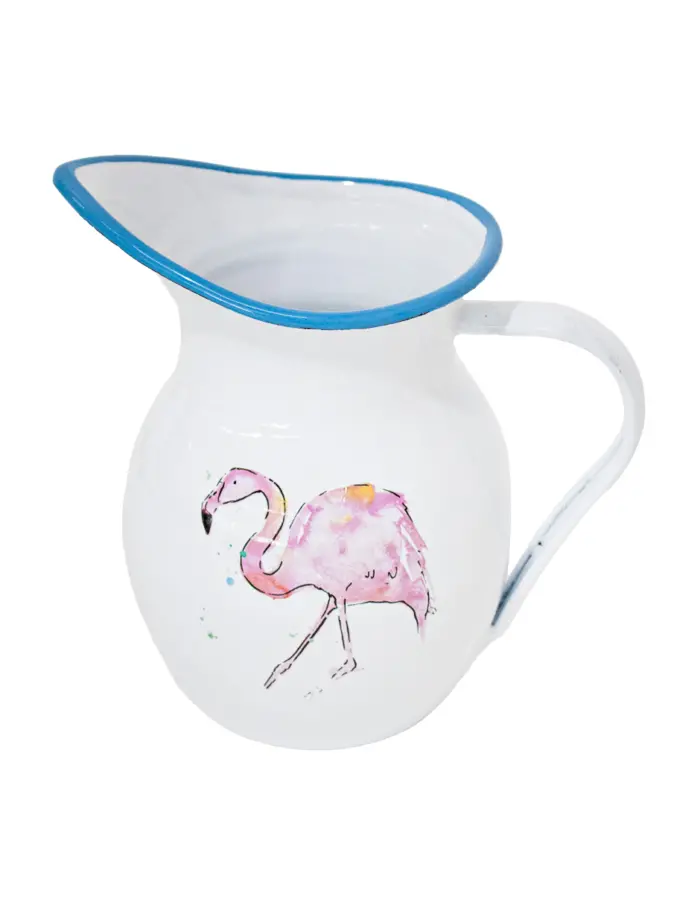 Jarra de peltre blanca con estampado de flamingo de 12x12x18cm - Image 2