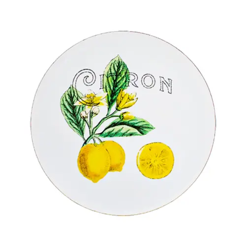 Plato de peltre blanco estampado limones de 27x27xcm