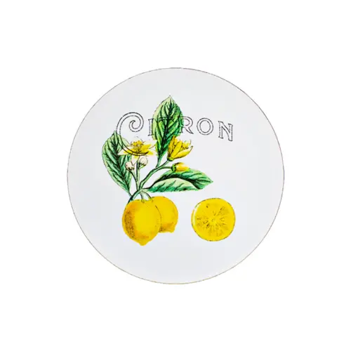 Plato de peltre blanco estampado limones de 25x25cm