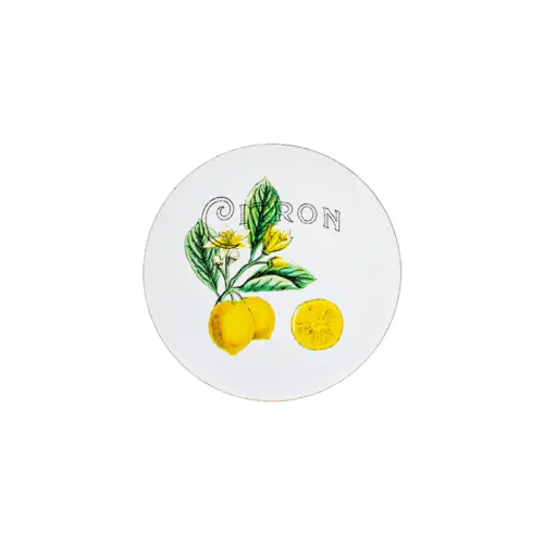 Plato de peltre blanco estampado limones de 22x22cm