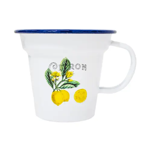 Taza de peltre blanca estampado limones de 10.5×10.5x9cm
