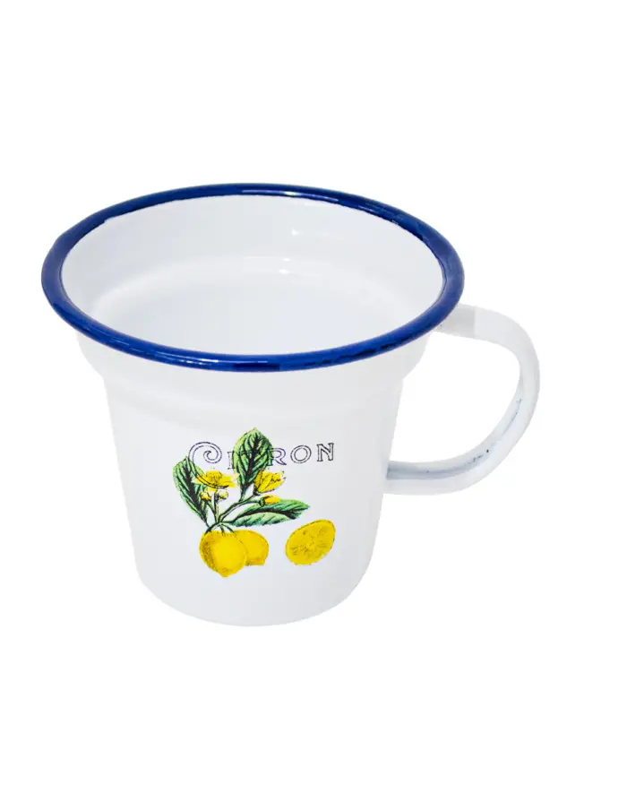 Taza de peltre blanca estampado limones de 10.5x10.5x9cm - Image 2