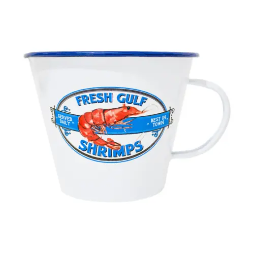 Taza de peltre blanca estampado Camarón de 10.5×10.5x9cm
