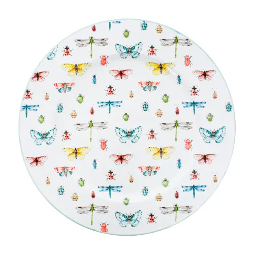 Plato de peltre blanco diseño insectos de 34x34cm