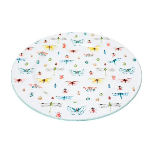 Plato de peltre blanco diseño insectos de 34x34cm