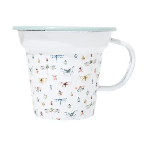 Taza de peltre blanca estampado insectos de 10.5×10.5x9cm