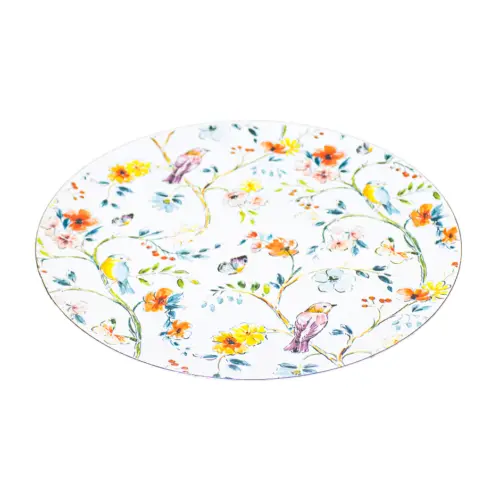 Plato de peltre blanco diseño flores y pajaros de 27x27cm