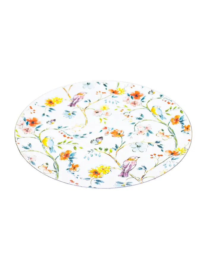 Plato de peltre blanco diseño flores y pajaros de 27x27cm - Image 2