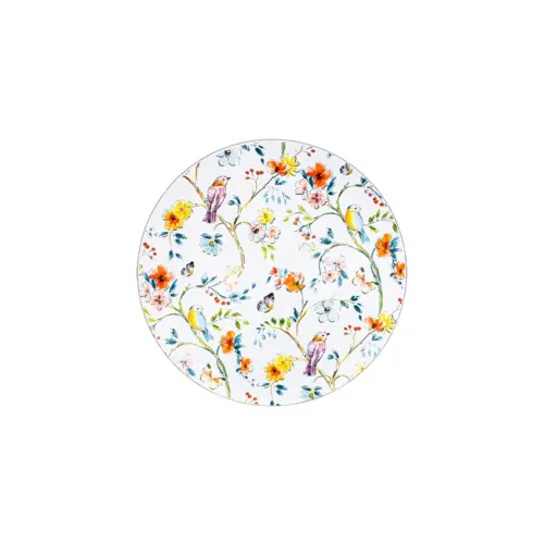 Plato de peltre blanco diseño flores y pajaros de 22x22cm
