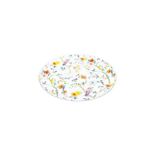 Plato de peltre blanco diseño flores y pajaros de 22x22cm