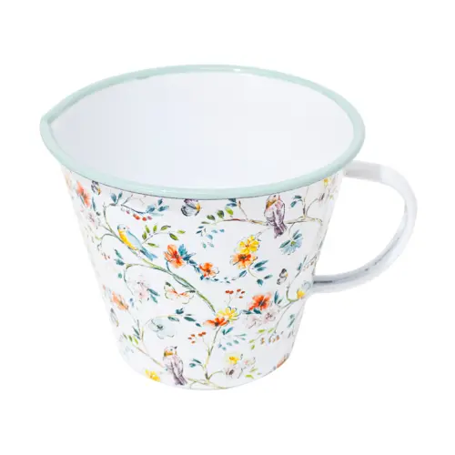 Jarrita de peltre blanca estampado flores de 15x15x12cm