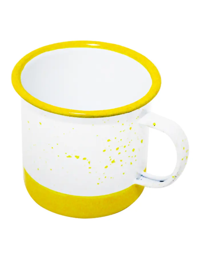 Taza de peltre amarillo con blanco y puntos de 10x10x9.5cm - Image 2