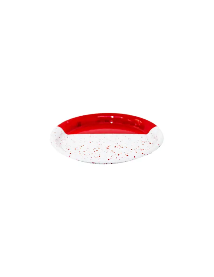 Plato de peltre rojo con blanco y puntos de 16x16x1.5cm - Image 2