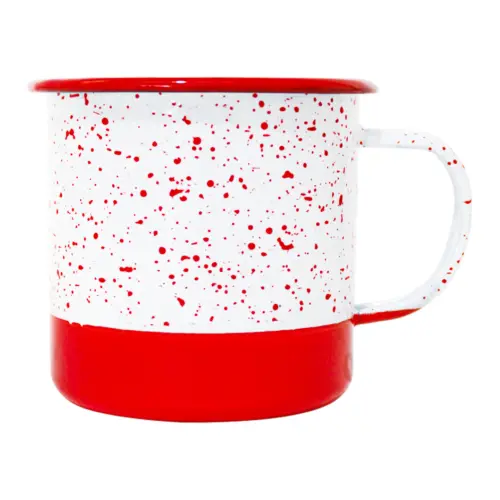 Taza de peltre rojo con blanco y puntos de 10x10x9.5cm