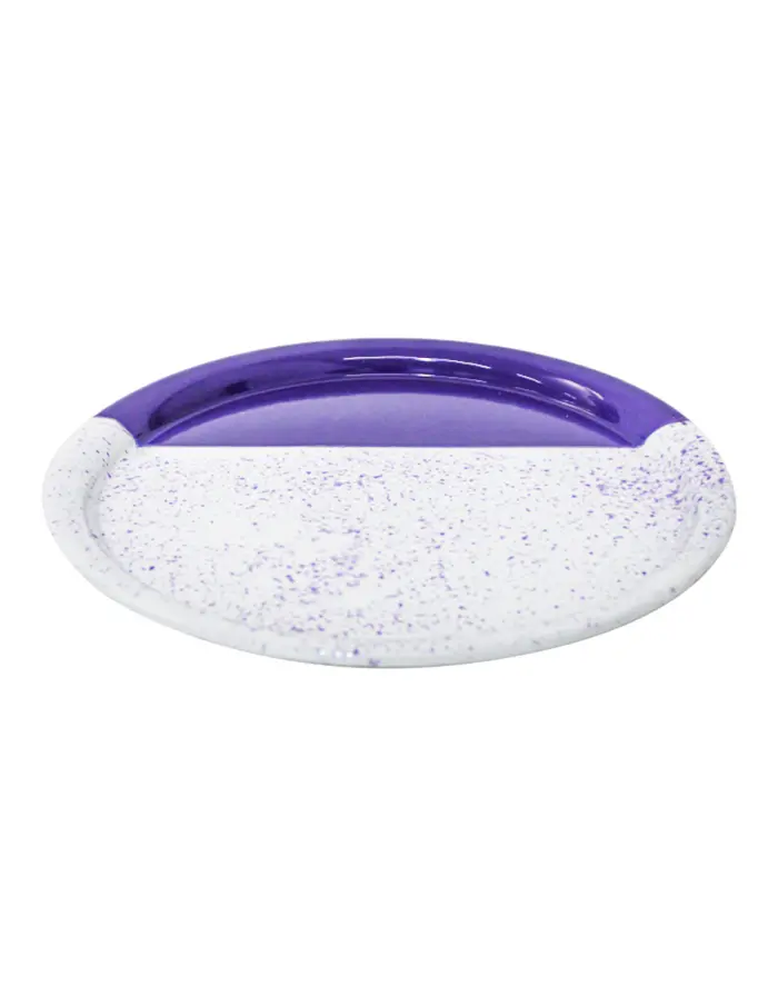Plato de peltre morado con blanco y puntos de 26x26x1.5cm - Image 2