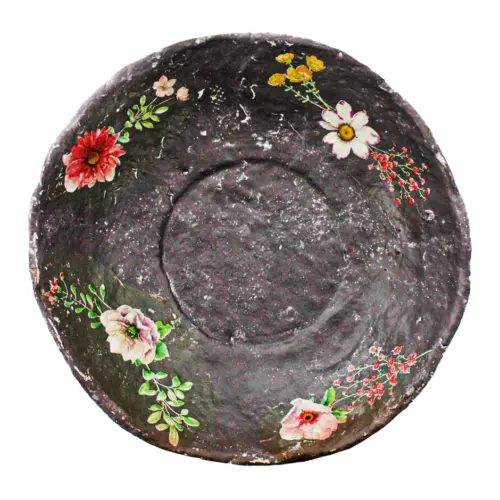 Bowl de poliresina rosa con flores lila de 25x25x8cm