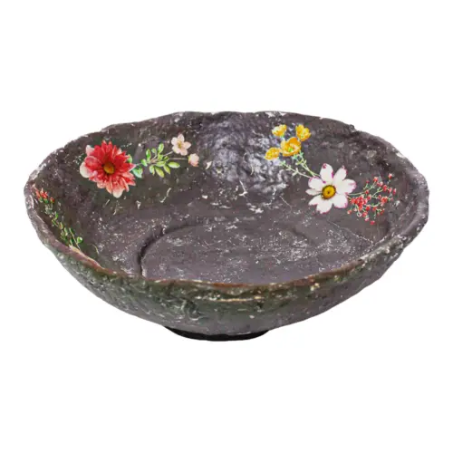 Bowl de poliresina rosa con flores lila de 25x25x8cm