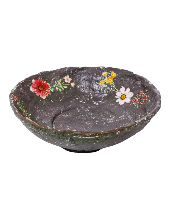 Bowl de poliresina rosa con flores lila de 25x25x8cm - Image 2