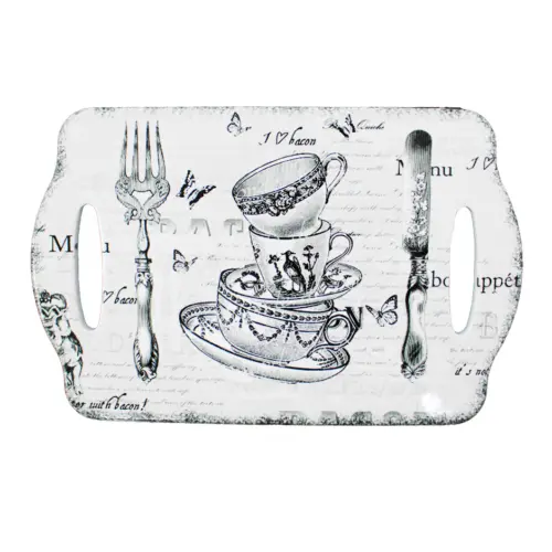 Portacalientes rectangular con diseño de tazas y cubiertos de 18x28cm