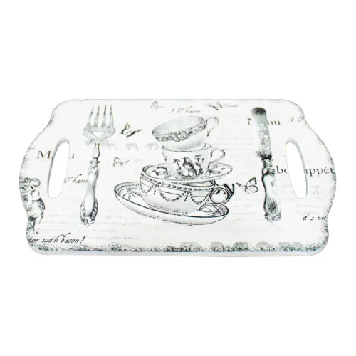 Portacalientes rectangular con diseño de tazas y cubiertos de 18x28cm