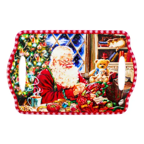 Portacalientes rectangular con Santa Claus cosiendo de 18x28cm