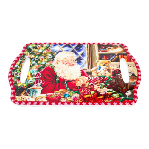 Portacalientes rectangular con Santa Claus cosiendo de 18x28cm