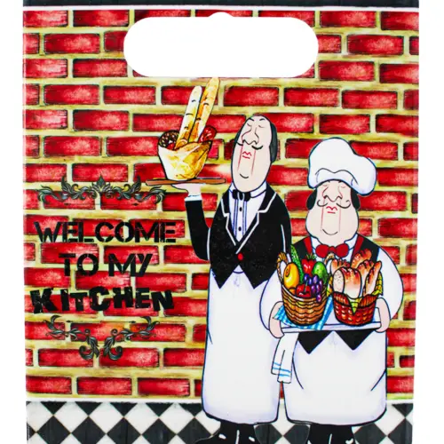 Portacalientes rectangular con diseño Chef y Mesero de 18x24cm